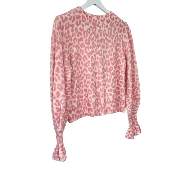 LoveShackFancy Boscom Cardigan XS Leopard Print Ruffle Cuff Button Front Sweater - Picture 6 of 11